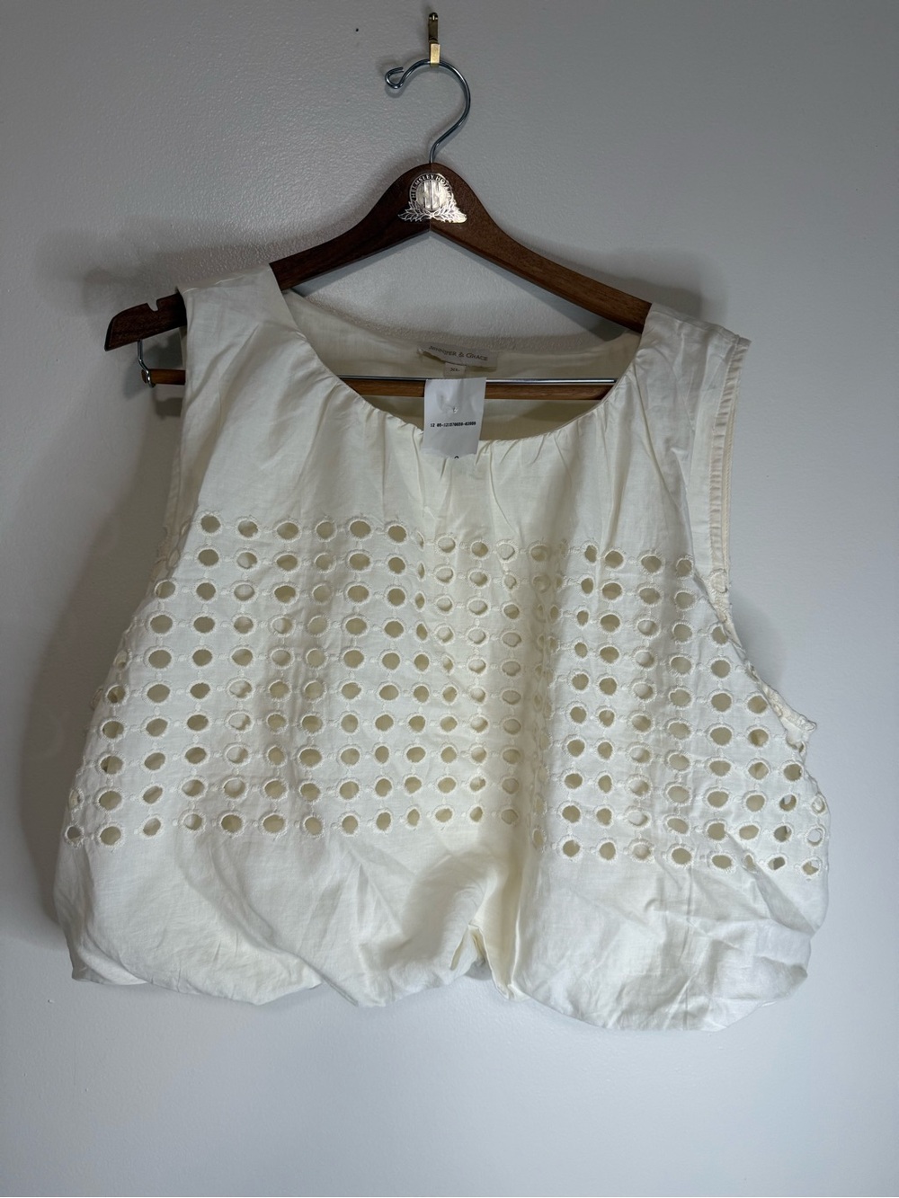 Jennifer & Grace NWT Eyelet Cotton Sleeveless Top cream size XL